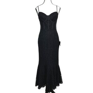 Lulus Black Lace Corset Fishtail Gown Formal Dress Size S Coquette Dark Romance